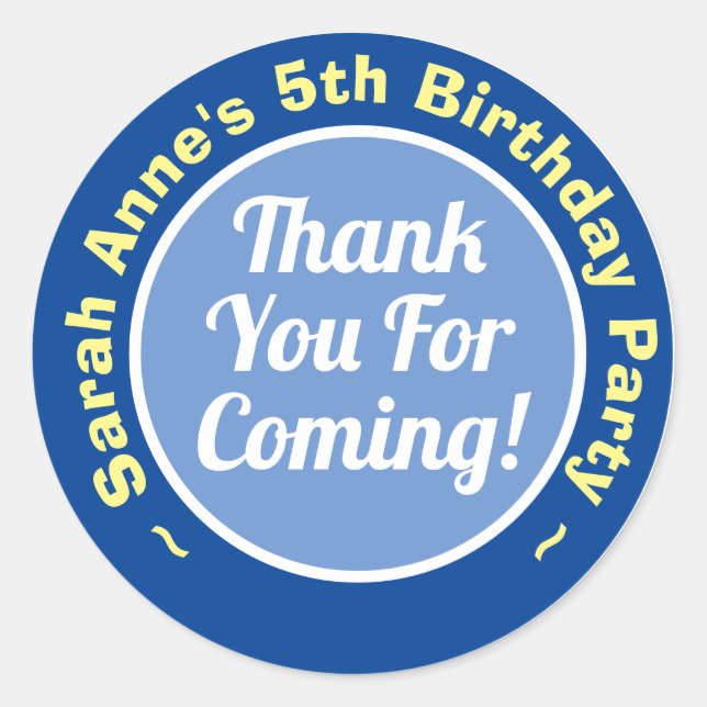 Sticker Rond Merci pour venir à ma fête d'anniversaire 5 ans (Devant)