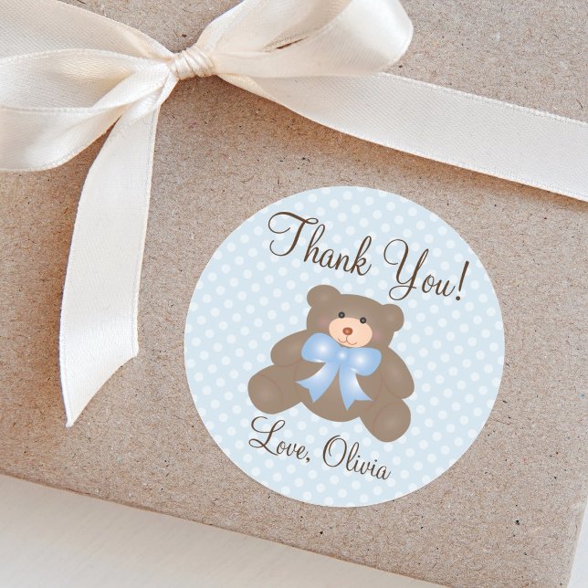 Sticker Rond Merci Pour Venir Baby shower Garçon Teddy Bear (Créateur téléchargé)
