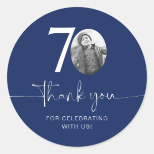 Sticker Rond Merci pour votre 70e anniversaire bleu