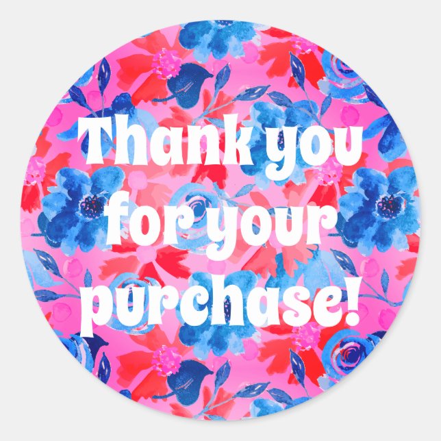 Sticker Rond Merci pour votre achat Bold Floral (Devant)