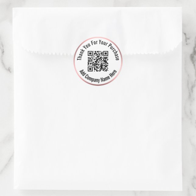 Sticker Rond Merci pour votre achat de code QR rose et blanc (Sac)
