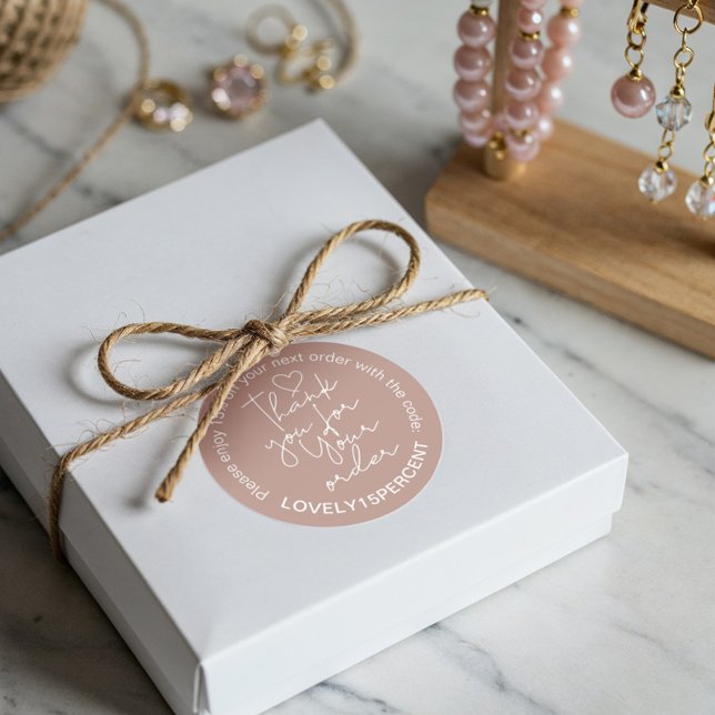 Sticker Rond Merci pour votre code Promo de script tendance de  (Thank you for your Order Trendy Script Promo Code Classic Round Sticker)