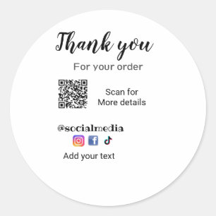 Sticker Rond Merci pour votre commande ajouter q r coordonnées 