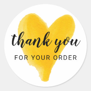 Sticker Rond Merci pour votre commande Aquarelle Coeur mignonne