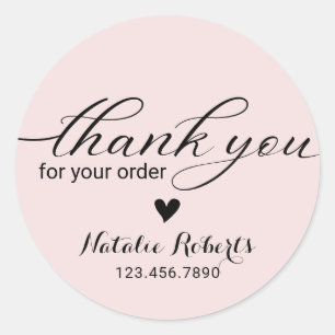 Sticker Rond Merci pour votre commande Blush Pink Business