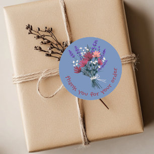 Sticker Rond "Merci pour votre commande" Bouquet de fleurs sur
