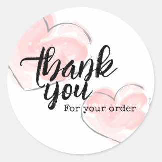 Sticker Rond Merci pour votre commande Cœur aquarelle rose