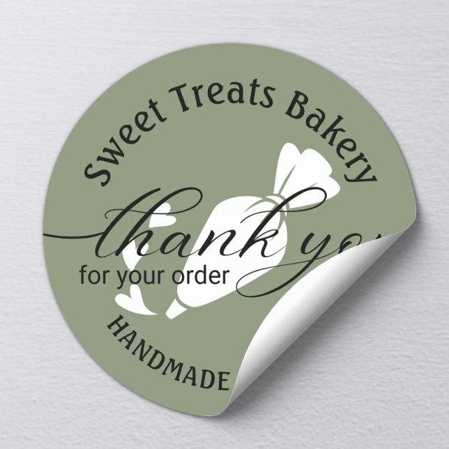 Sticker Rond Merci Pour Votre Commande Cute Sege Green Cake Bak (Créateur téléchargé)