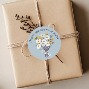 Sticker Rond "Merci pour votre commande" Daisy Bouquet Custom