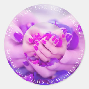 Sticker Rond Merci Pour Votre Commande Luxe Nails Purple Rose