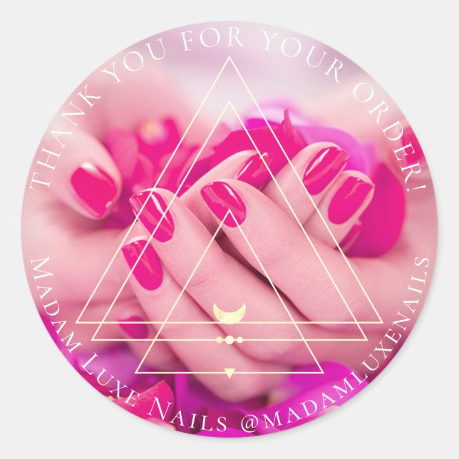 Sticker Rond Merci Pour Votre Commande Luxe Nails Rose Rouge (Devant)