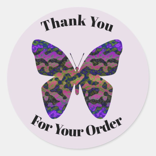 Sticker Rond Merci pour votre commande Purple Vivid Papillon (Devant)