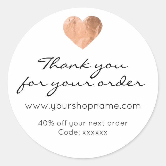 Sticker Rond Merci Pour Votre Commande Web Promouvoir Code Rose (Devant)