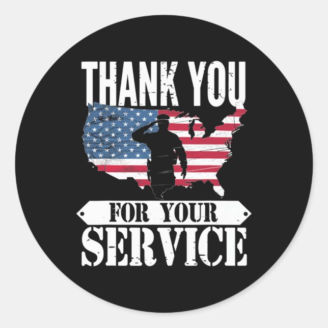 Sticker Rond Merci Pour Votre Service Vétéran Patriot Militar (Devant)