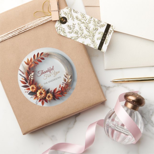 Sticker Rond Merci pour vous Moderne Thanksgiving Wreath (Cadeaux)
