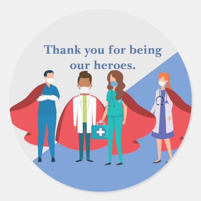 Sticker Rond Merci Professionnels de la santé Héros Docteur Inf (Devant)
