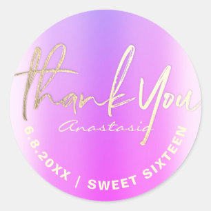 Sticker Rond Merci Purple Faux Foil Personnalisé