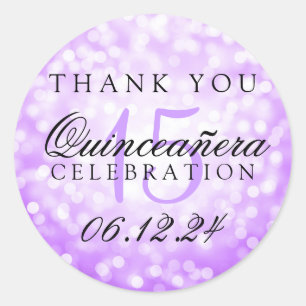 Sticker Rond Merci Quinceanera Anniversaire Purple Bokeh Lumièr
