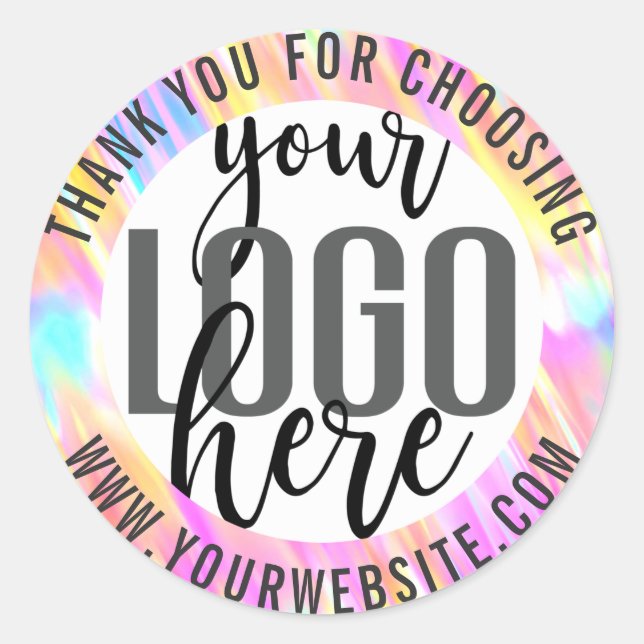 Sticker Rond Merci Rainbow Holographic Business Logo (Devant)