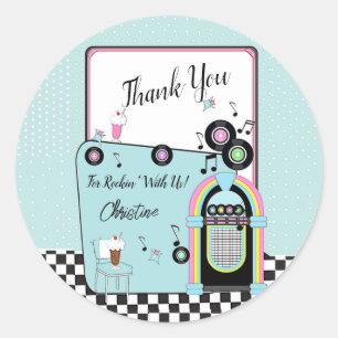 Sticker Rond Merci, Retro 1950's Diner Birthday