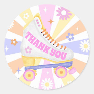 Sticker Rond Merci Retro Roller Skate fête d'anniversaire