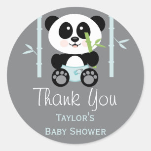 Sticker Rond Merci rond de baby shower en bambou bleu de panda