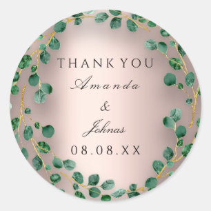 Sticker Rond Merci Rose Blush Eucalyptus Mariage de verdure