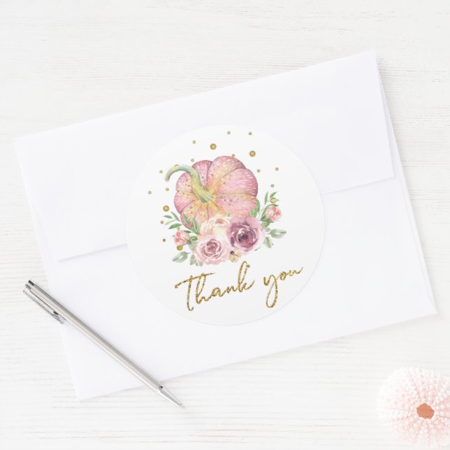 Sticker Rond Merci rose Citrouille de Thanksgiving (Enveloppe)