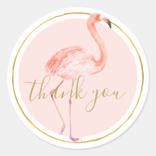 Sticker Rond Merci rose de Flamant rose