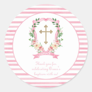Sticker Rond Merci rose du baptême floral
