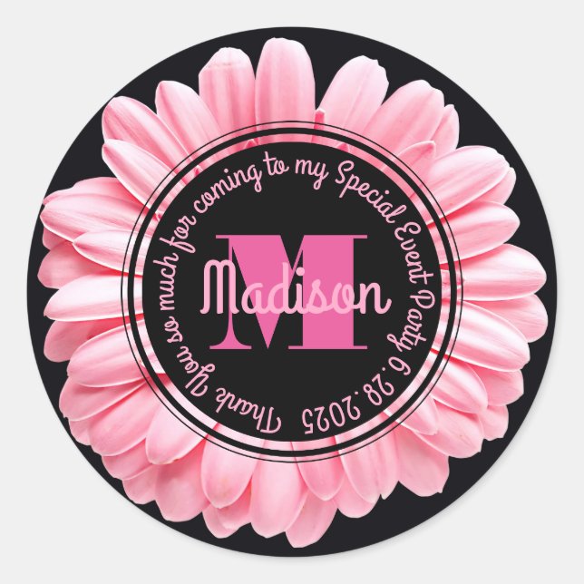 Sticker Rond Merci Rose Gerbera Ajouter Votre Propre Message Da (Devant)