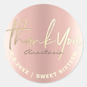 Sticker Rond Merci Rose Gold Faux Foil personnalisé