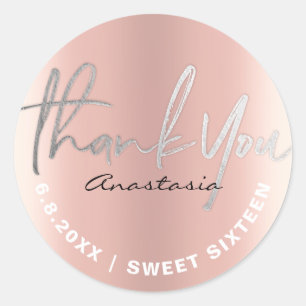 Sticker Rond Merci Rose Gold Faux Foil personnalisé