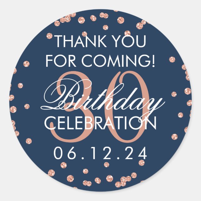 Sticker Rond Merci rose Gold Navy 30e anniversaire Confetti (Devant)