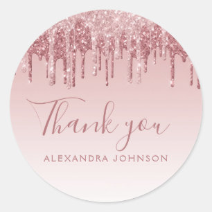 Sticker Rond Merci Rose Gold Parties scintillant Sweet 16