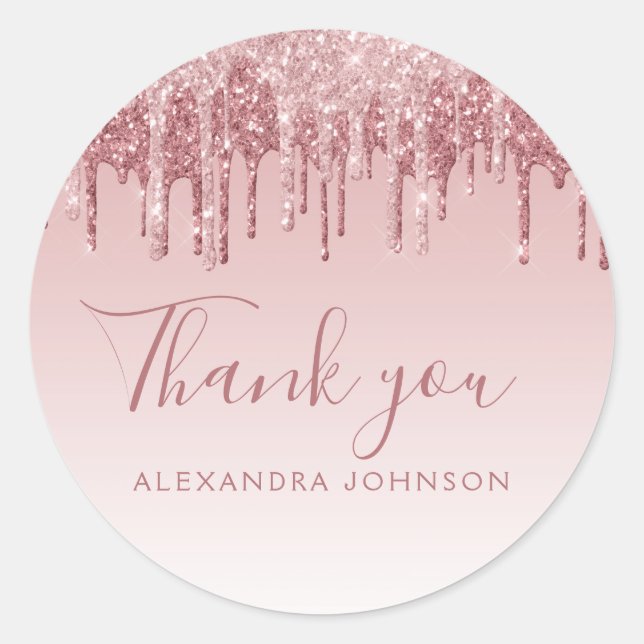 Sticker Rond Merci Rose Gold Parties scintillant Sweet 16 (Devant)