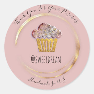 Sticker Rond Merci Rose Gold Sweet Muffin Food Boutique en lign