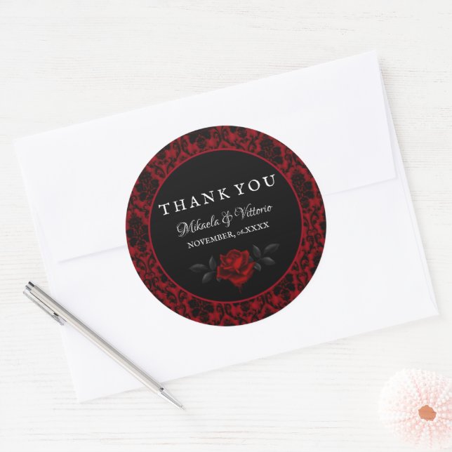 Sticker Rond Merci Rose gothique foncé (Enveloppe)