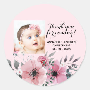 Sticker Rond Merci rose/gris doux POUR VENIR ! Christine