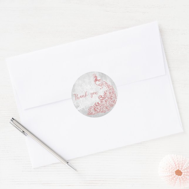 Sticker Rond Merci rose Peacock (Enveloppe)