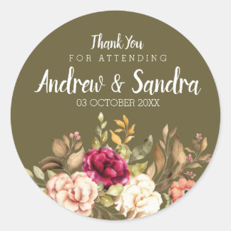 Sticker rond Merci rose Rose Floral