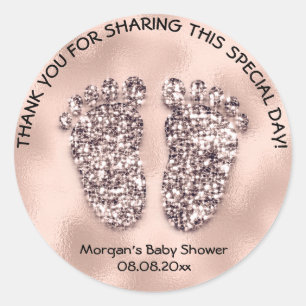 Sticker Rond Merci Rose Skinny Parties scintillant Pieds Baby s