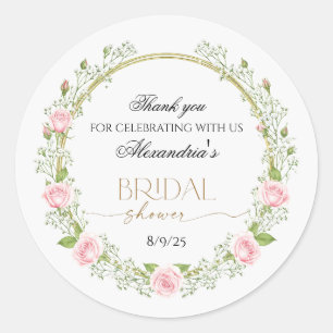 Sticker Rond Merci Roses roses et Gypsophile