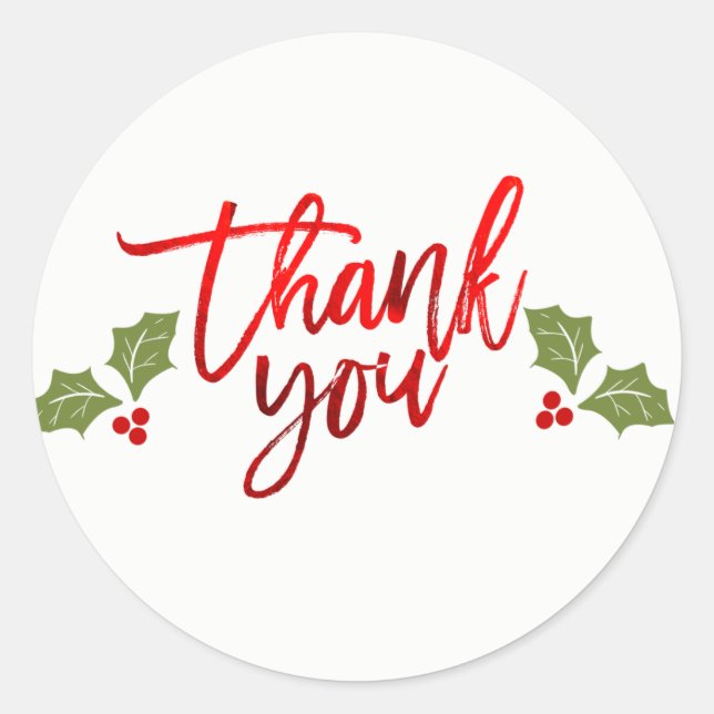Sticker Rond Merci Rouge brillant Foil Noël Fête Faveur (Devant)