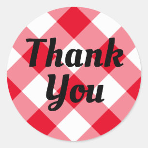 Sticker Rond Merci rouge et blanc En vichy