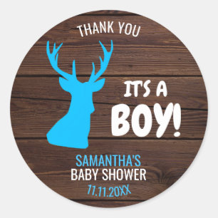 Sticker Rond Merci Rustic Buck Deer Baby shower à thème garçon