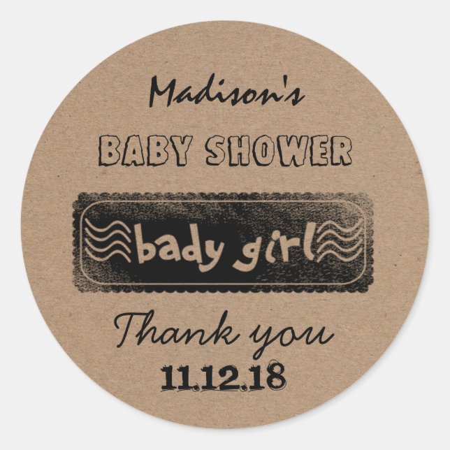 Sticker Rond Merci rustique de baby shower du bébé | de | (Devant)
