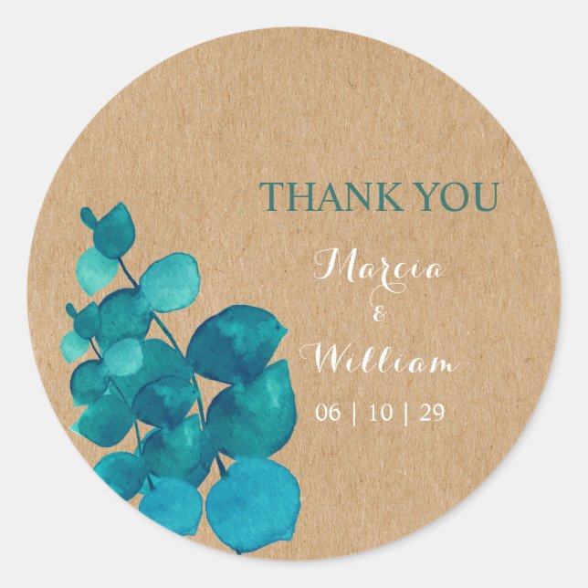 Sticker Rond Merci rustique Eucalyptus Woodland (Devant)