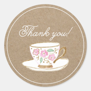 Sticker Rond Merci Rustique moderne Tea Party
