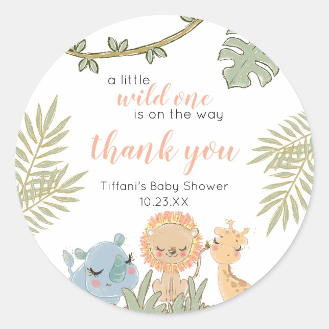 Sticker Rond Merci Safari Wild One Girl Baby shower (Devant)